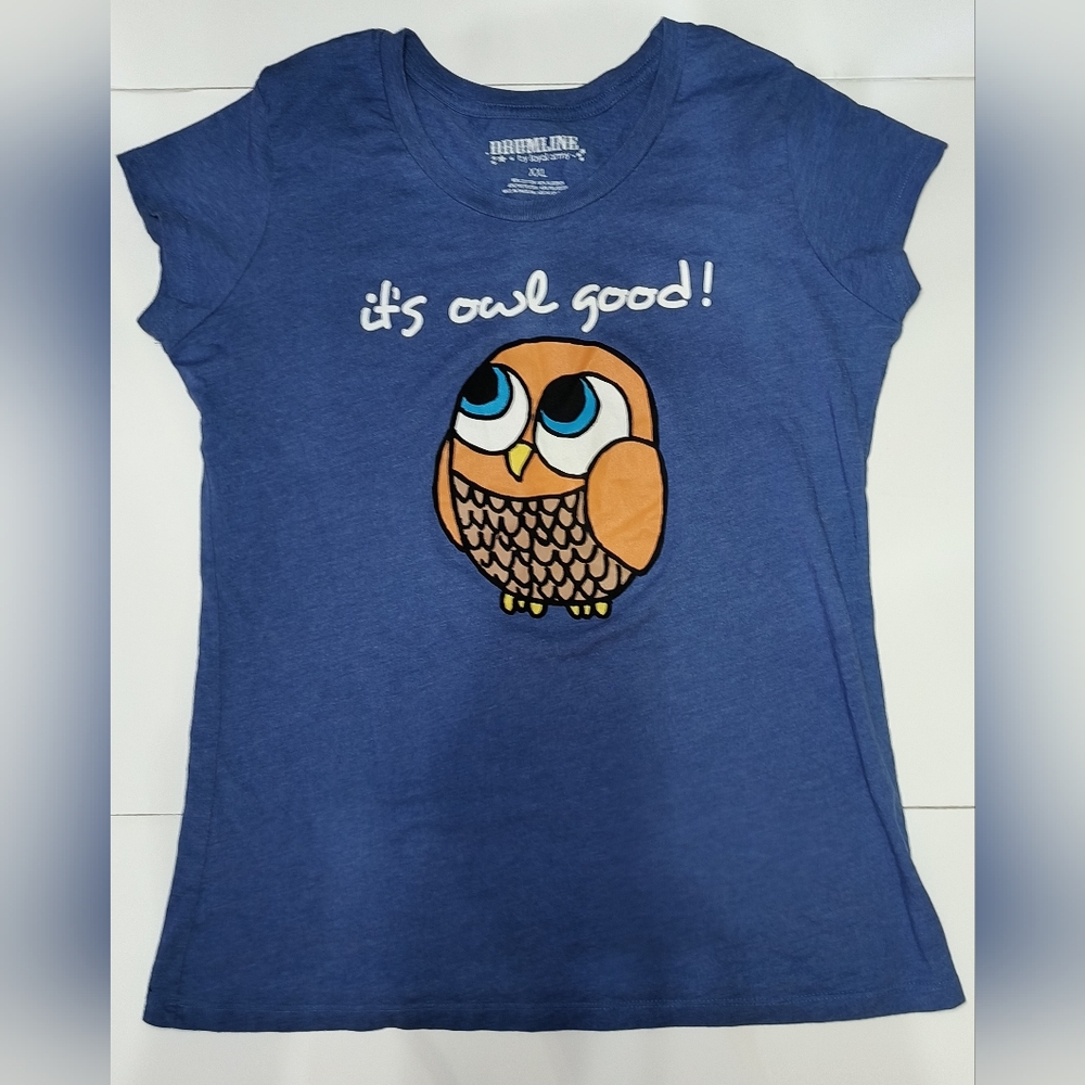 Blue and Brown Owl Graphic Short Sleeve Tee
